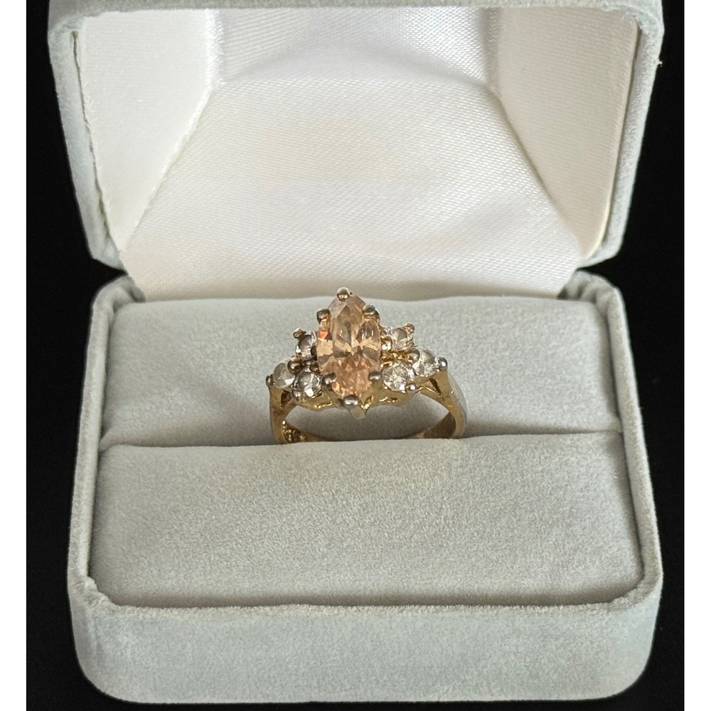 925 Sterling Silver Gold Tone Peach Marquise CZ Cluster Ring size 6 4g